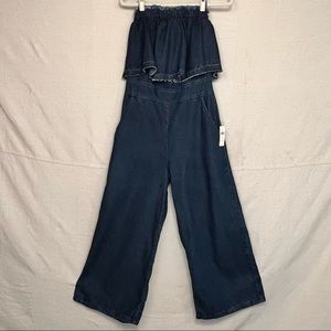 Hei Hei Denim Strapless Jumpsuit Wide Leg